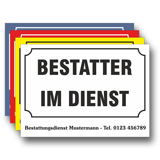 Auto-Schild "Bestatter im Dienst" mit Personalisierung - 250 x 180 mm