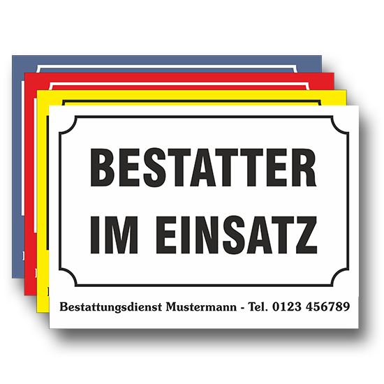 Auto-Schild "Bestatter im Einsatz" mit Personalisierung - 250 x 180 mm